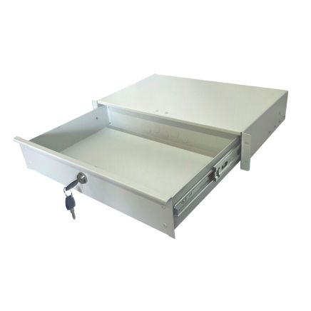 2U 19 inch Rack Mount Drawer - 280mm Deep - Grey