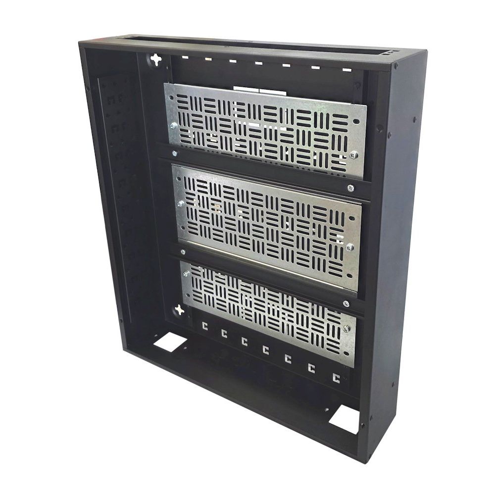 2u 600 Style Universal and Adjustable Enclosure - 3x 22 way DIN Rail / Electrical Metal Box / 2u 19" Adjustable Enclosure / 2u 19" Wall Cabinet - Black