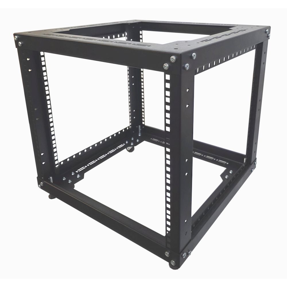 9u 19 inch 4 Post Open Frame Rack - Heavy Duty Flat Pack Data Network - Server Rack-500mm Deep - Black