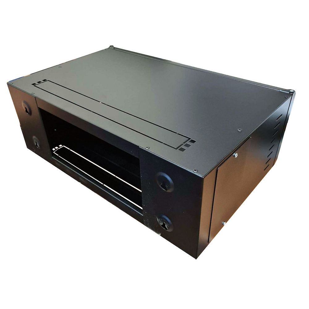4U 19 Data Rack / Network Cabinet Fixed Front and Adjustable Rear 19 inch Rails 390mm Deep Black