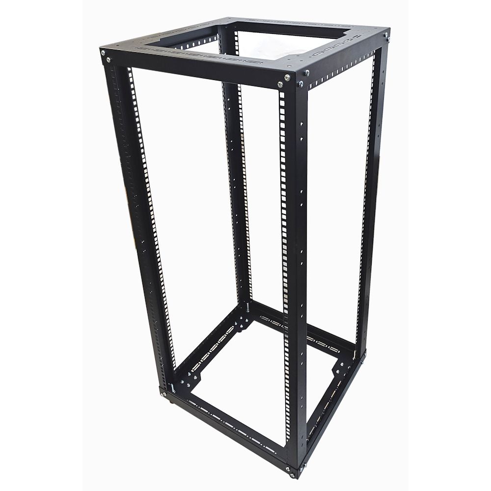 24u 19 inch 4 Post Open Frame Rack - Heavy Duty Flat Pack Data Network - Server Rack-500mm Deep - Black