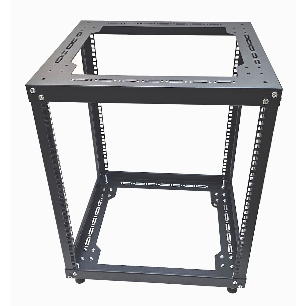 12u 19 inch 4 Post Open Frame Rack - Heavy Duty Flat Pack Data Network - Server Rack-500mm Deep - Black