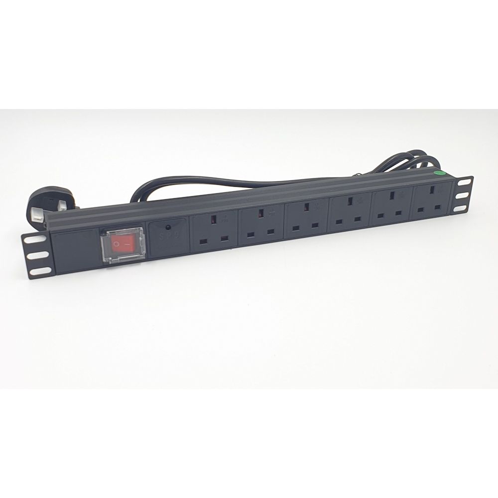 1U 19 inch 6 way 13 amp horizontal PDU, UK Plug(19 inch rack Mount)