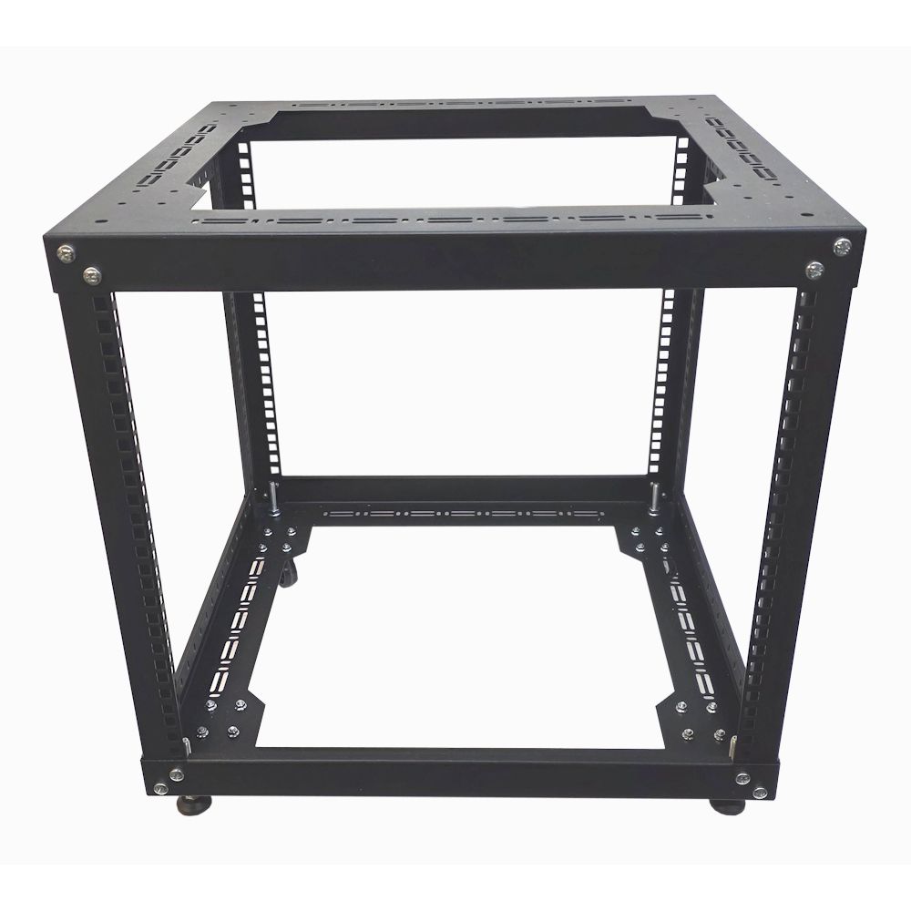 9u 19 inch 4 Post Open Frame Rack - Heavy Duty Flat Pack Data Network - Server Rack-500mm Deep - Black