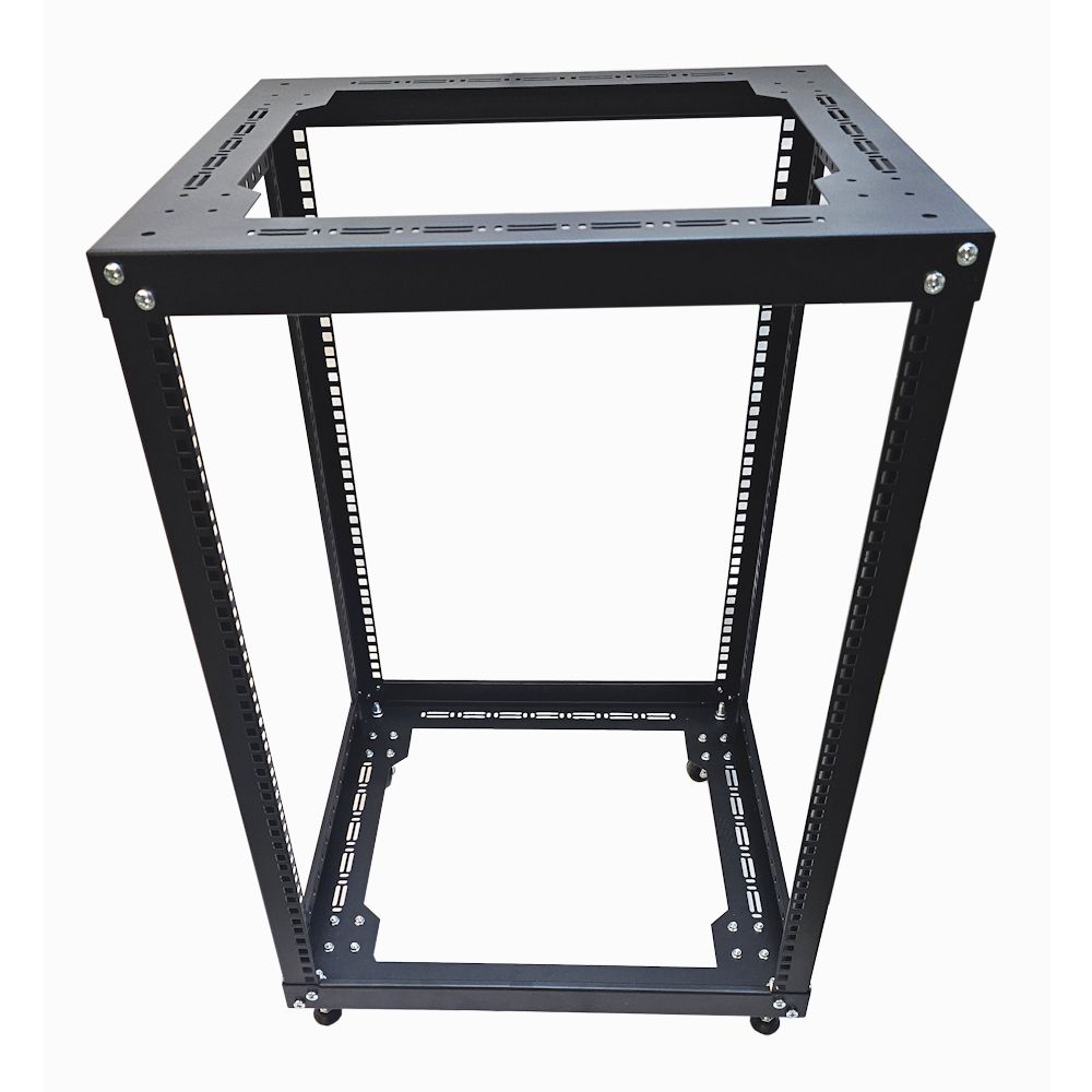 15u 19 inch 4 Post Open Frame Rack - Heavy Duty Flat Pack Data Network - Server Rack-500mm Deep - Black