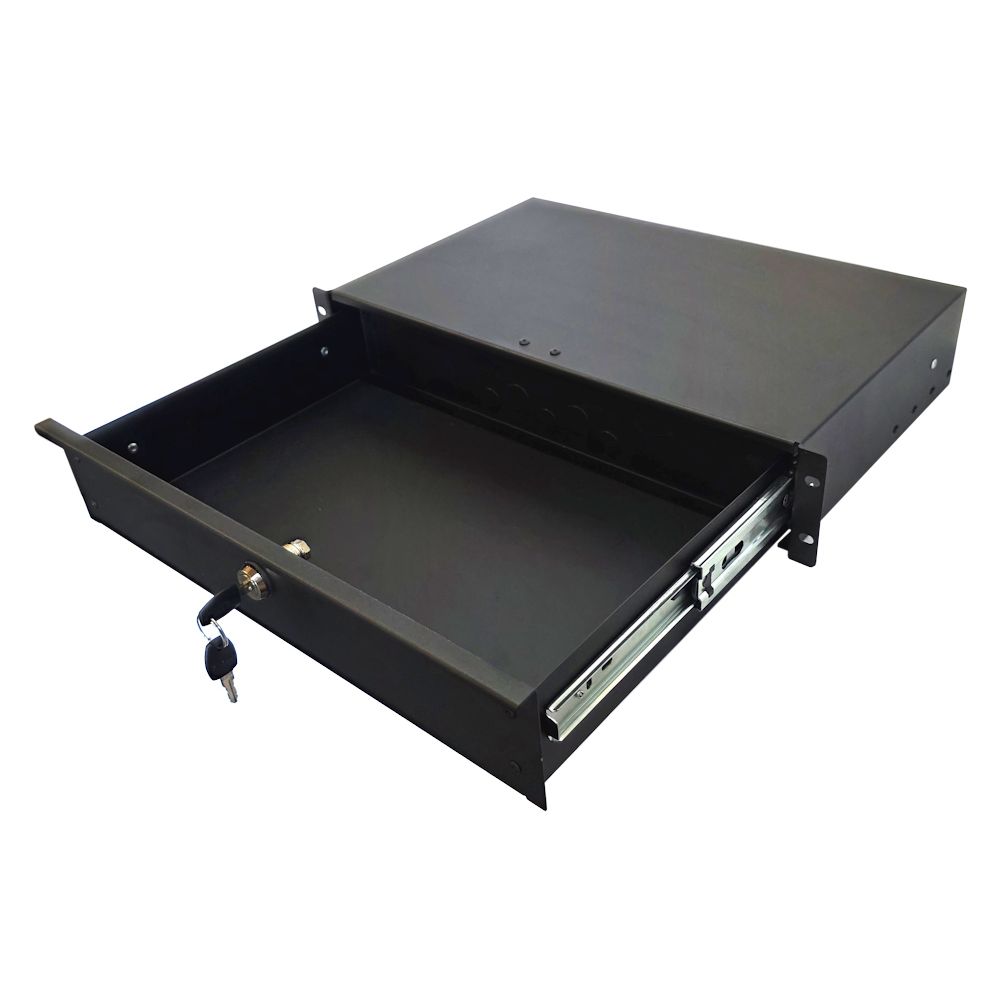 2U 19 inch Rack Mount Drawer - 280mm Deep - Black