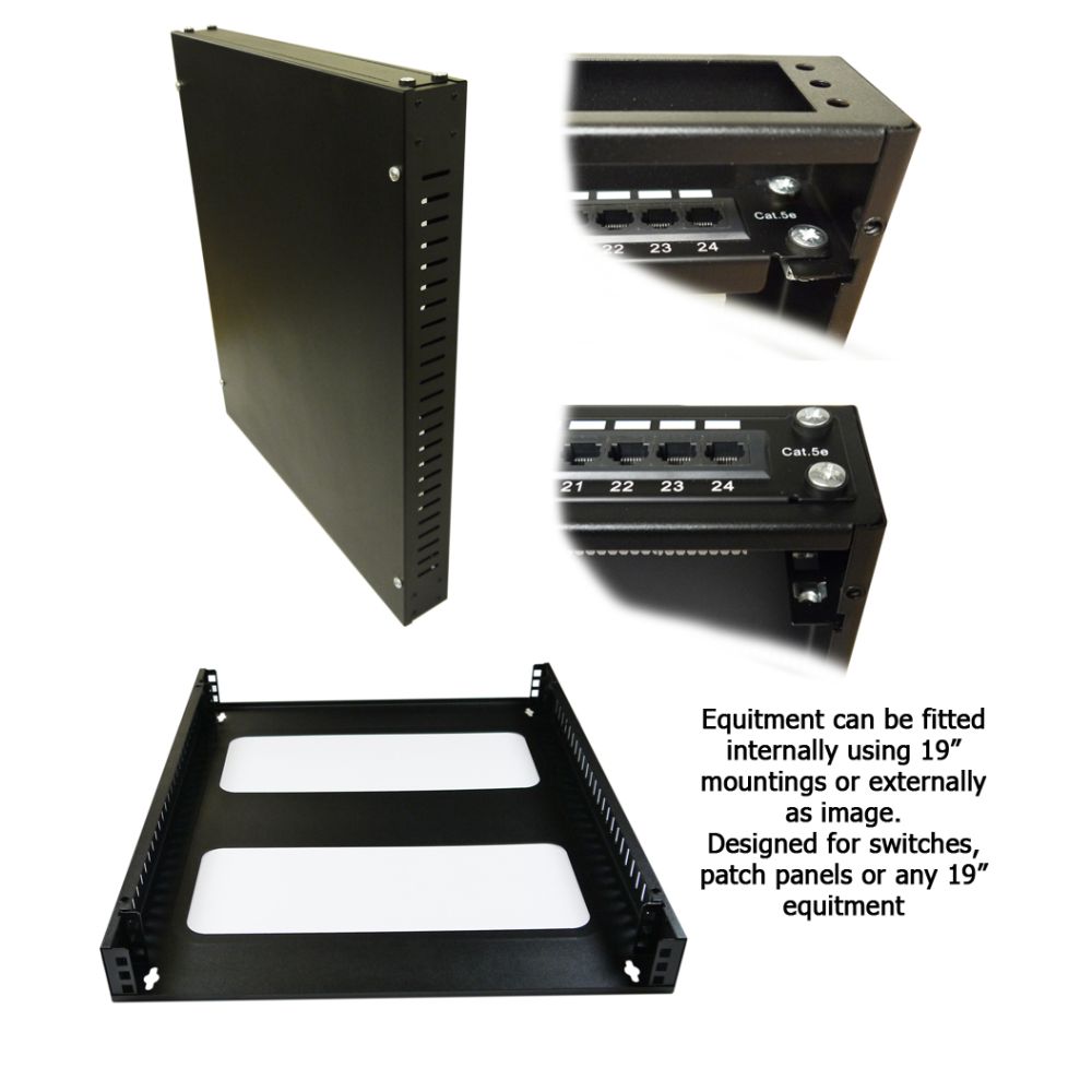 1u 19 inch Vertical Mount Wall Mount Enclosure- Cabinet - 600 style, Black